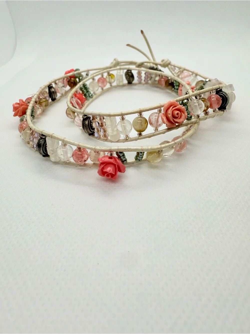Beautifully Crafted Artisan Wrap Gemstone & Charm Bracelet!